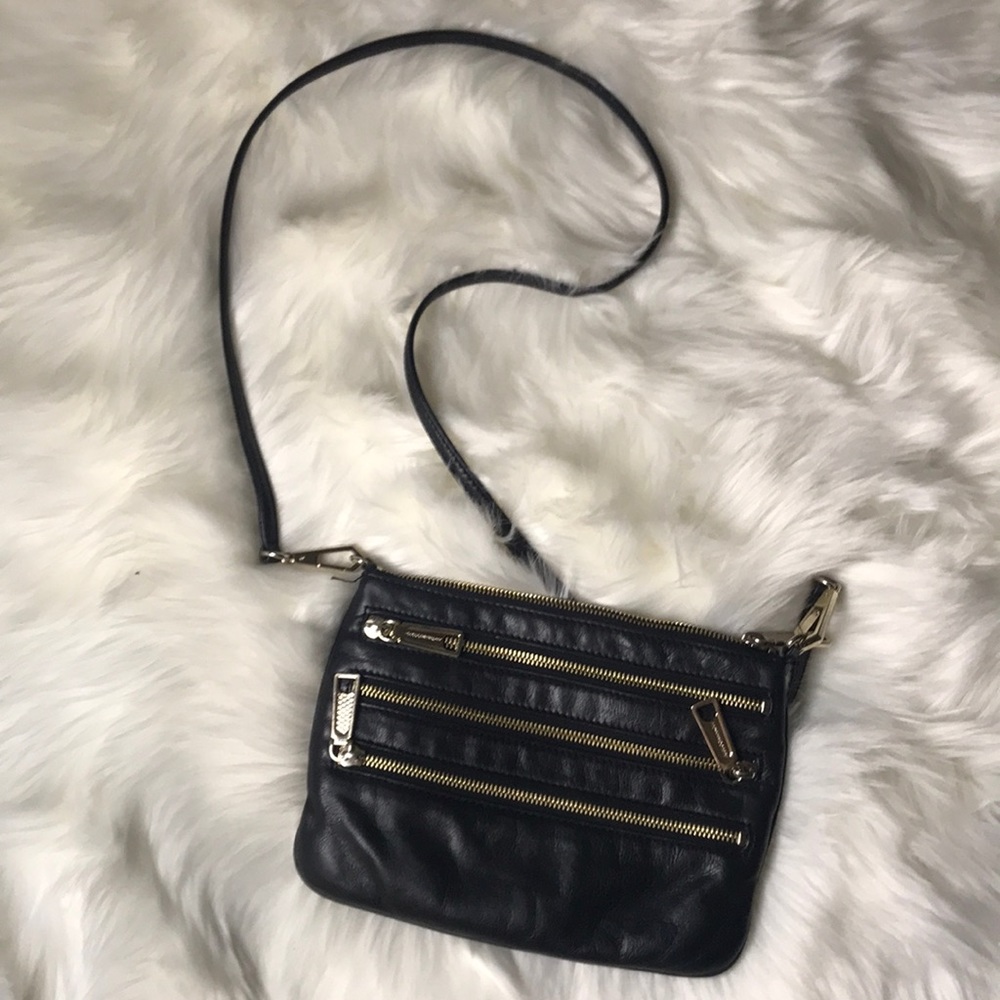 Rebecca Minkoff black leather 3 zipper crossbody